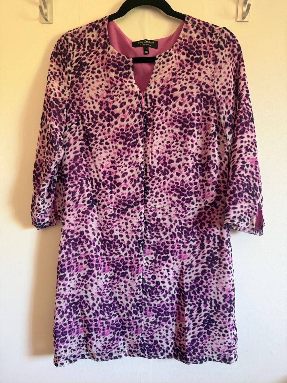 Juicy Couture Purple Leopard Print Shift Dress Size 4 Y2K Lined Zipper Front